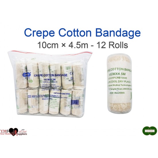Crepe Cotton Bandages 10 cm × 4.5 m. 12 Rolls / Bag 