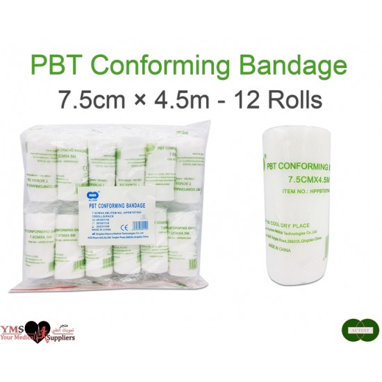 PBT Conforming Bandages 7.5 cm × 4.5 m. 12 Rolls / Bag