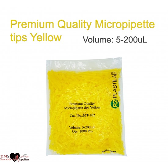 Micropipette Yellow Tips 5-200uL. 1000Pcs Per Bag. PLASTILAB