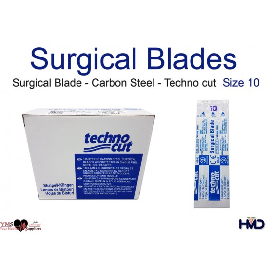 Surgical Blade Carbon Steel Techno cut Size 10. 100 Pcs / Box
