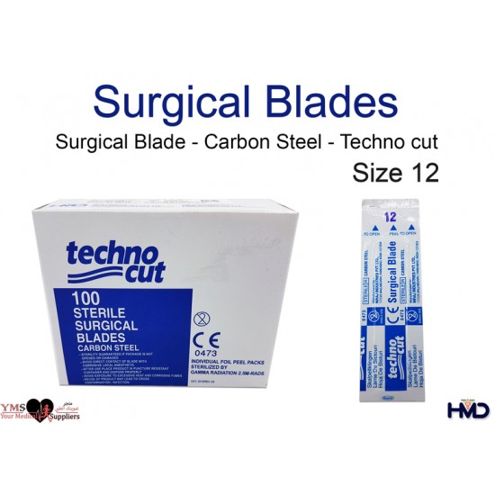 Surgical Blade Carbon Steel Techno cut Size 12. 100 Pcs / Box