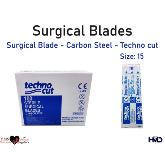 Surgical Blade Carbon Steel Techno cut Size 15. 100 Pcs / Box