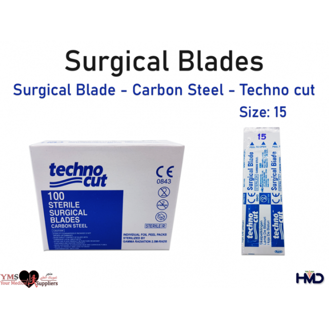 Surgical Blade Carbon Steel Techno cut Size 15. 100 Pcs / Box Surgical Blade Carbon Steel Techno cut Size 15. 100 Pcs / Box