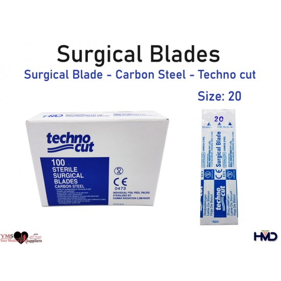Surgical Blade Carbon Steel Techno cut Size 20. 100 Pcs / Box