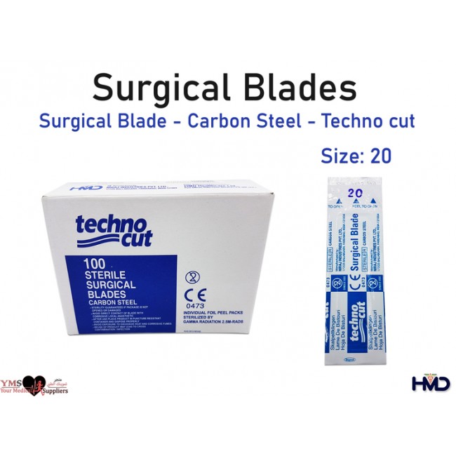 Surgical Blade Carbon Steel Techno cut Size 20. 100 Pcs / Box Surgical Blade Carbon Steel Techno cut Size 20. 100 Pcs / Box