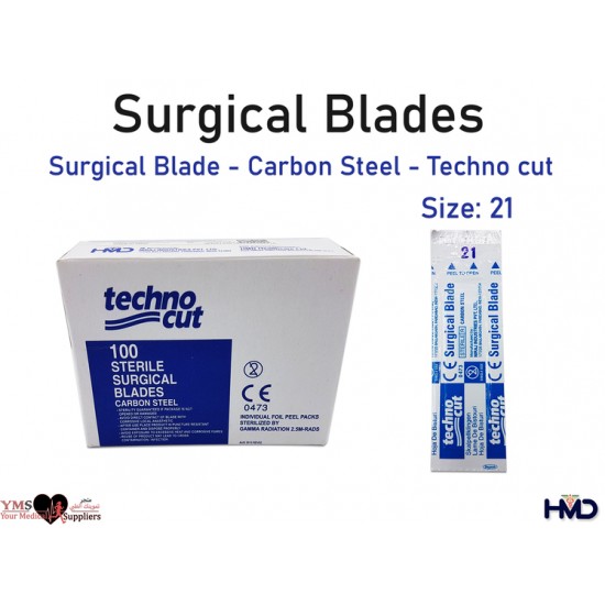 Surgical Blade Carbon Steel Techno cut Size 21. 100 Pcs / Box