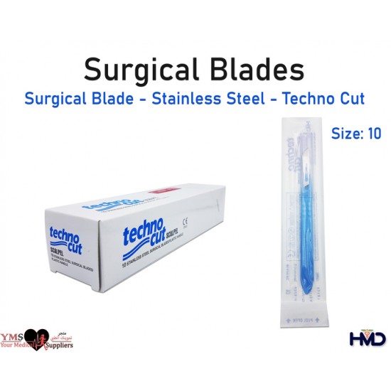 Surgical Blade Stainless Steel Techno cut Size 10. 10 Pcs / Box