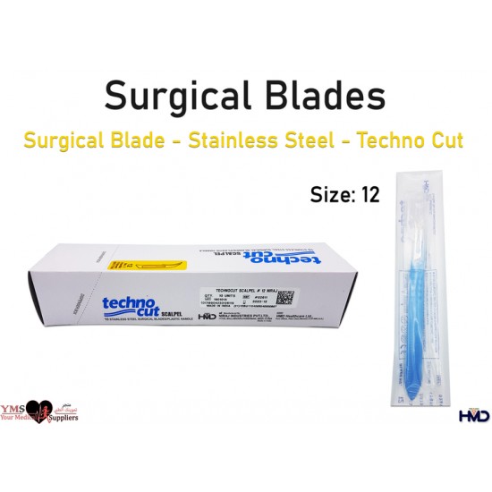 Surgical Blade Stainless Steel Techno cut Size 12. 10 Pcs / Box