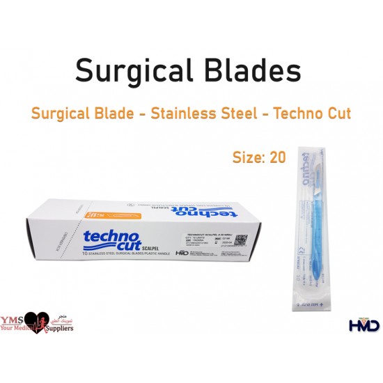 Surgical Blade Stainless Steel Techno cut Size 20. 10 Pcs / Box