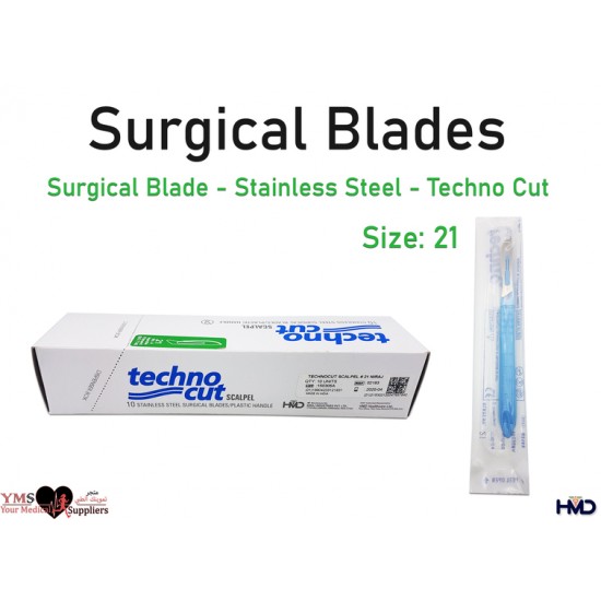 Surgical Blade Stainless Steel Techno cut Size 21. 10 Pcs / Box