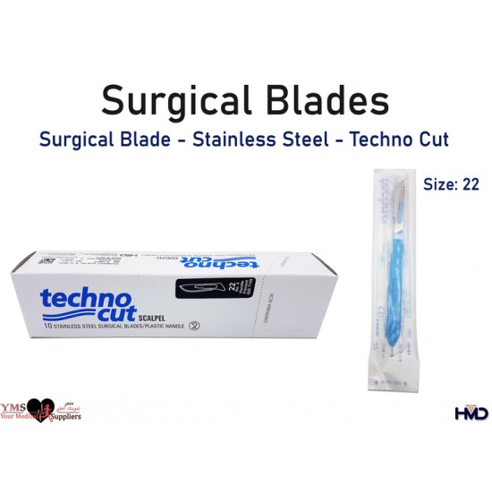 Surgical Blade Stainless Steel Techno cut Size 22. 10 Pcs / Box