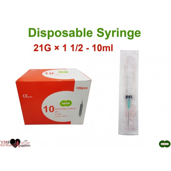 Disposable Syringe 21 G × 1.5 - 10 mL x 100  Pcs / Box