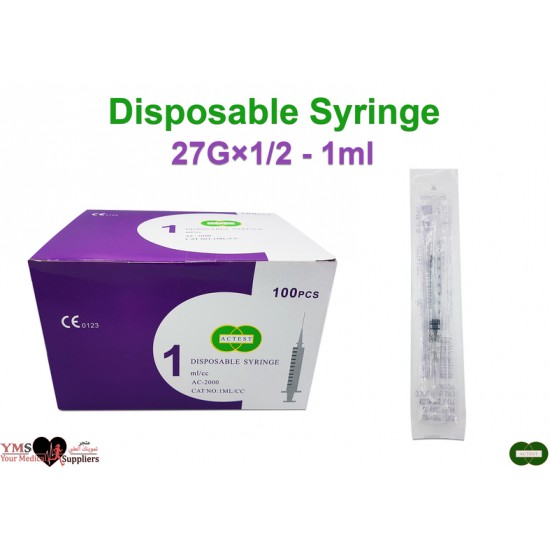 Disposable Syringe 27 G × 1.5 - 1 mL x 100 Pcs / Box
