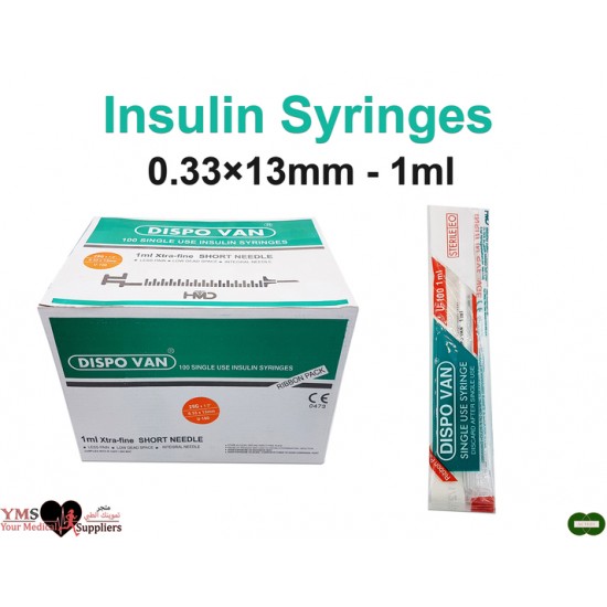 Insulin Syringes 0.33 × 13 mm. 1 mL x 100 Pcs / Box
