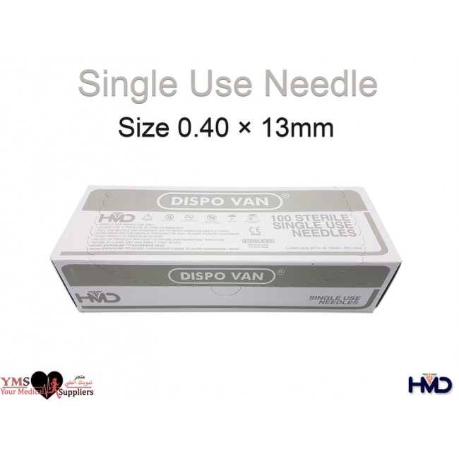 Single Use Needle Size 0.40 × 13 mm. 100 Pcs / Box