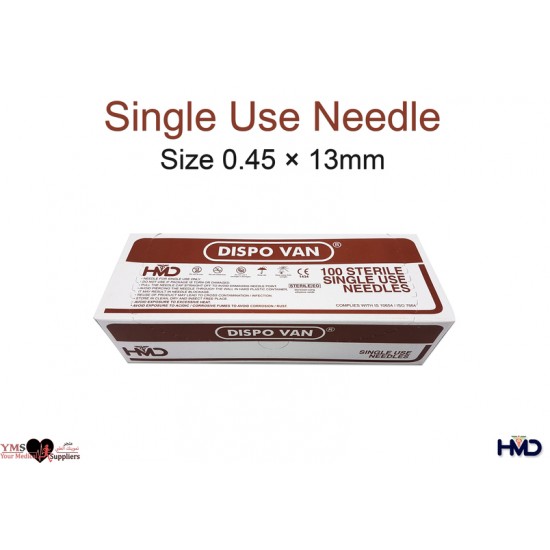 Single Use Needle Size 0.45 × 13 mm. 100 Pcs / Box
