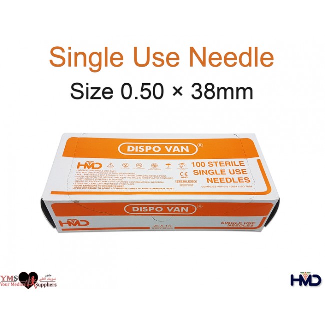 Single Use Needle Size 0.50 × 38 mm. 100 Pcs / Box