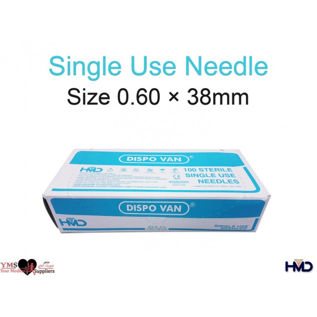 Single Use Needle Size 0.60 × 38 mm. 100 Pcs / Box