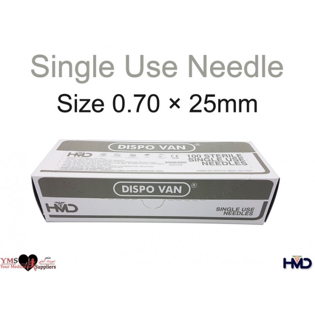 Single Use Needle Size 0.70 × 25 mm. 100 Pcs / Box