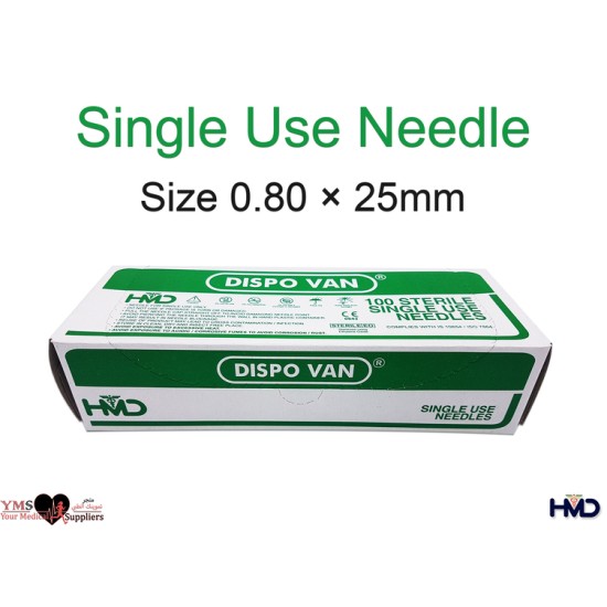 Single Use Needle Size 0.80 × 25 mm. 100 Pcs / Box