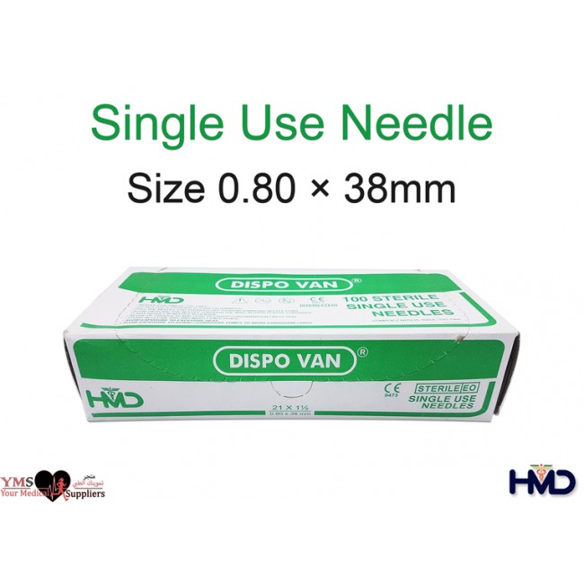 Single Use Needle Size 0.80 × 38 mm. 100 Pcs / Box