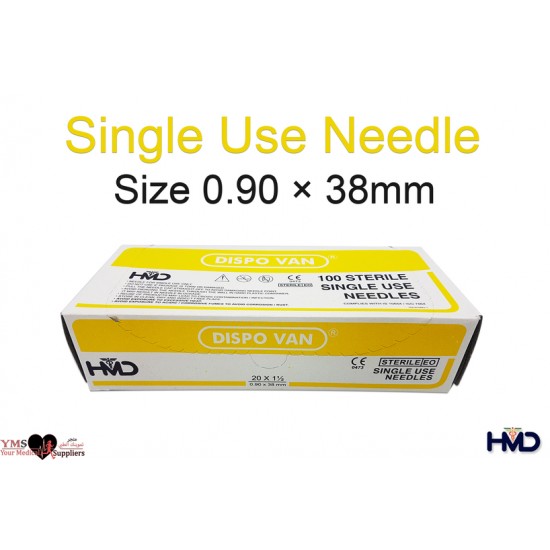 Single Use Needle Size 0.90 × 38 mm. 100 Pcs / Box
