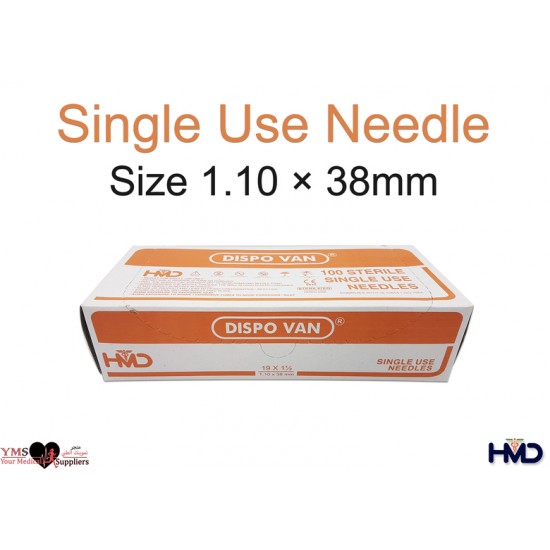 Single Use Needle Size 1.10 × 38 mm. 100 Pcs / Box