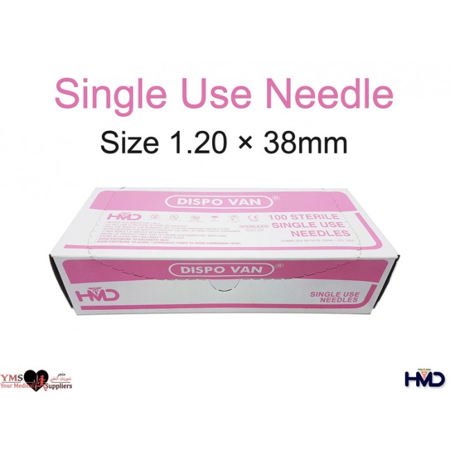 Single Use Needle Size 1.20 × 38 mm. 100 Pcs / Box