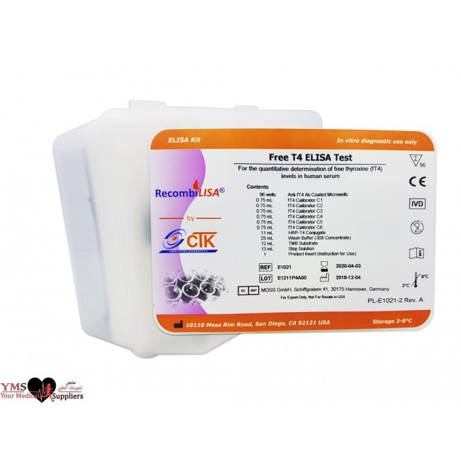 Free T4 ELISA 96 Test Per Kit. CTK Diagnostics