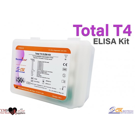 Total T4 ELISA 96 Test Per kit. CTK Diagnostics