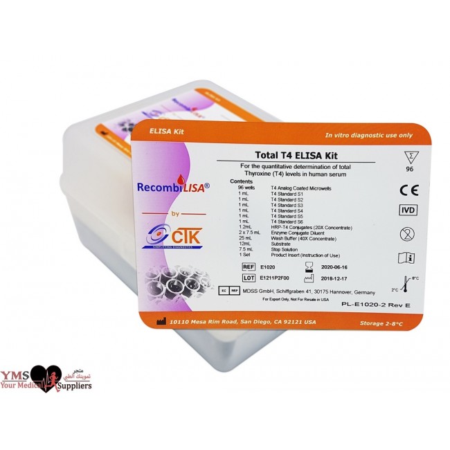 Total T4 ELISA 96 Test Per kit. CTK Diagnostics